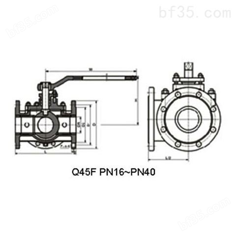 Q45F 型 PN16~PN40 T形三通球阀